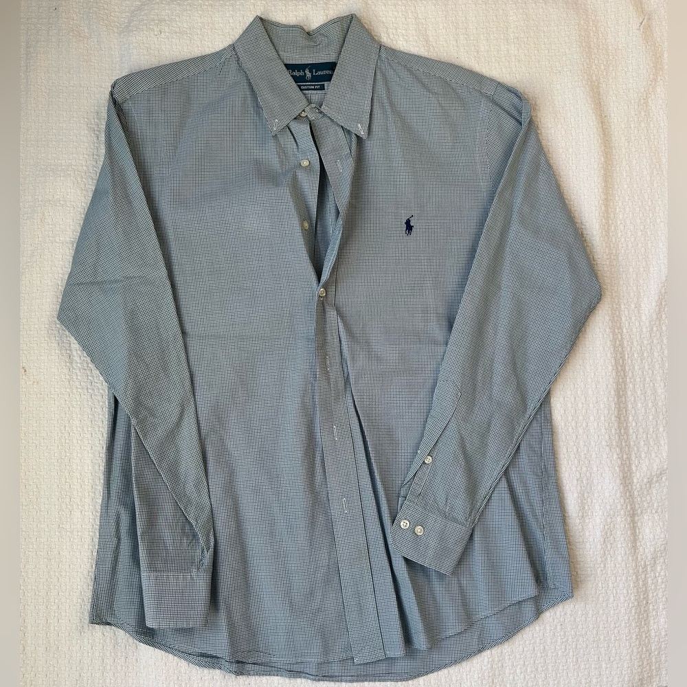 Ralph Lauren Checkered White, Green and Blue Dress Shirt